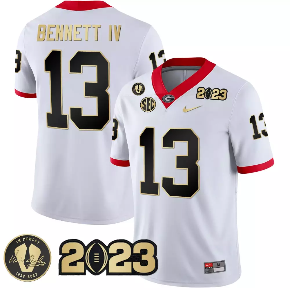 Stetson Bennett 13 Georgia Jersey White 2023 National Championship Men Red Black