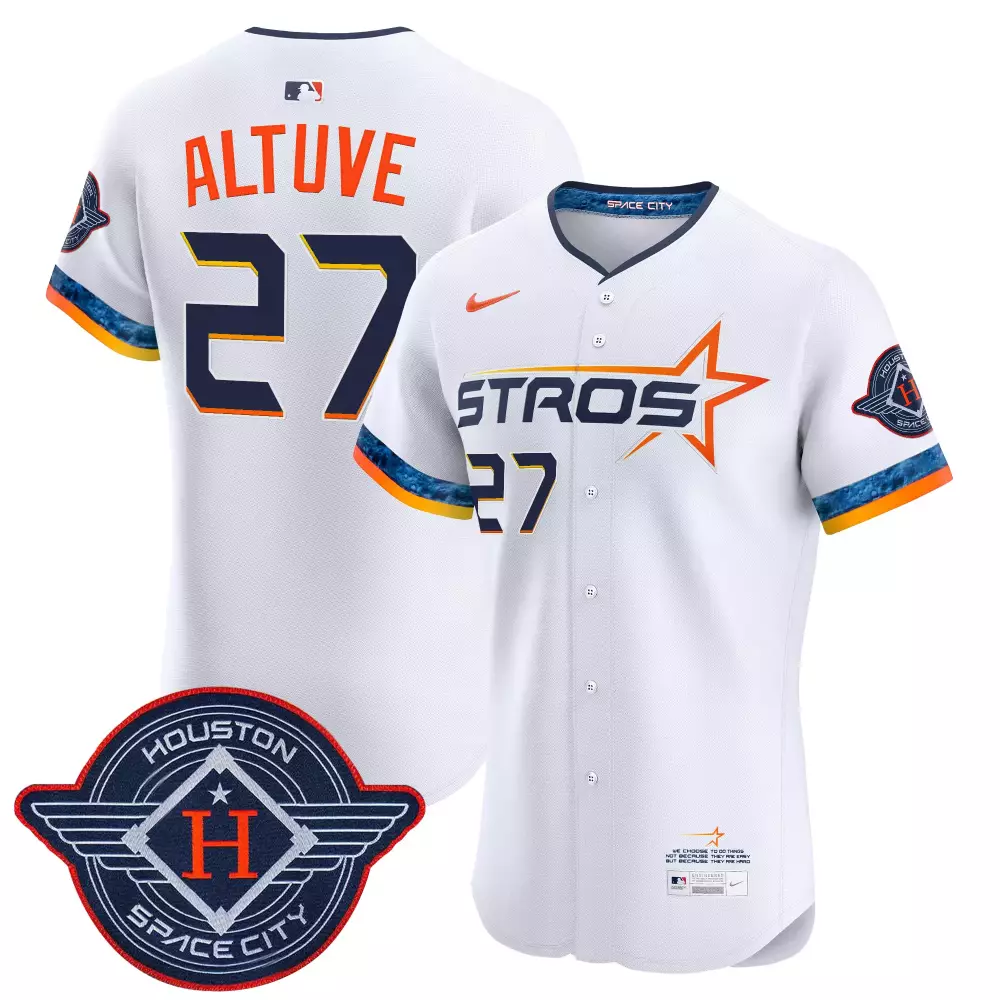 Altuve Space 27 Astros Jersey White Houston City Men Split Design Navy Orange Yellow