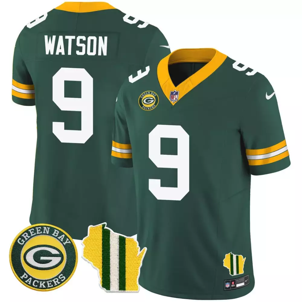 Christian Watson 9 Jersey Green Bay Packers Wisconsin State Shape Stripes Men Standard