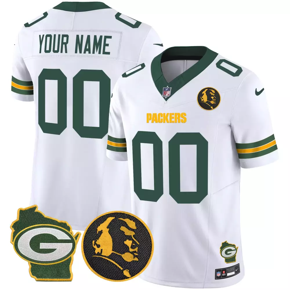 Custom Green Bay Packers Jersey White Wisconsin Packer Head Men Yellow Home Vapor