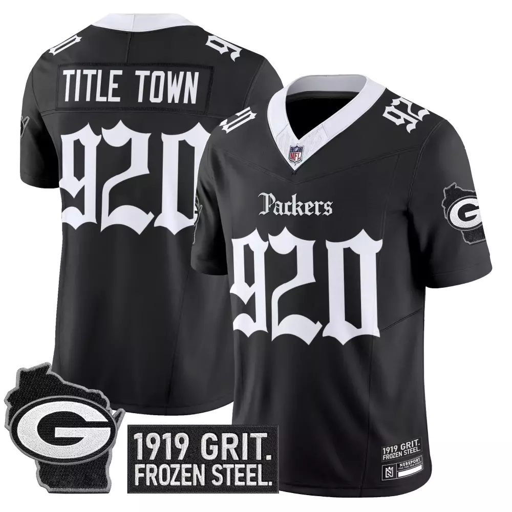 Title Town Packers Jersey Black Frozen Steel Wisconsin Outline 1919 Grit. 2023 Men