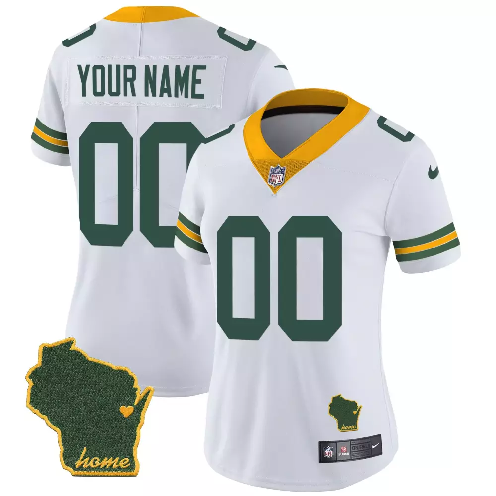 Custom Green Bay Packers Jersey White Wisconsin Shape Heart 'home' Women Standard