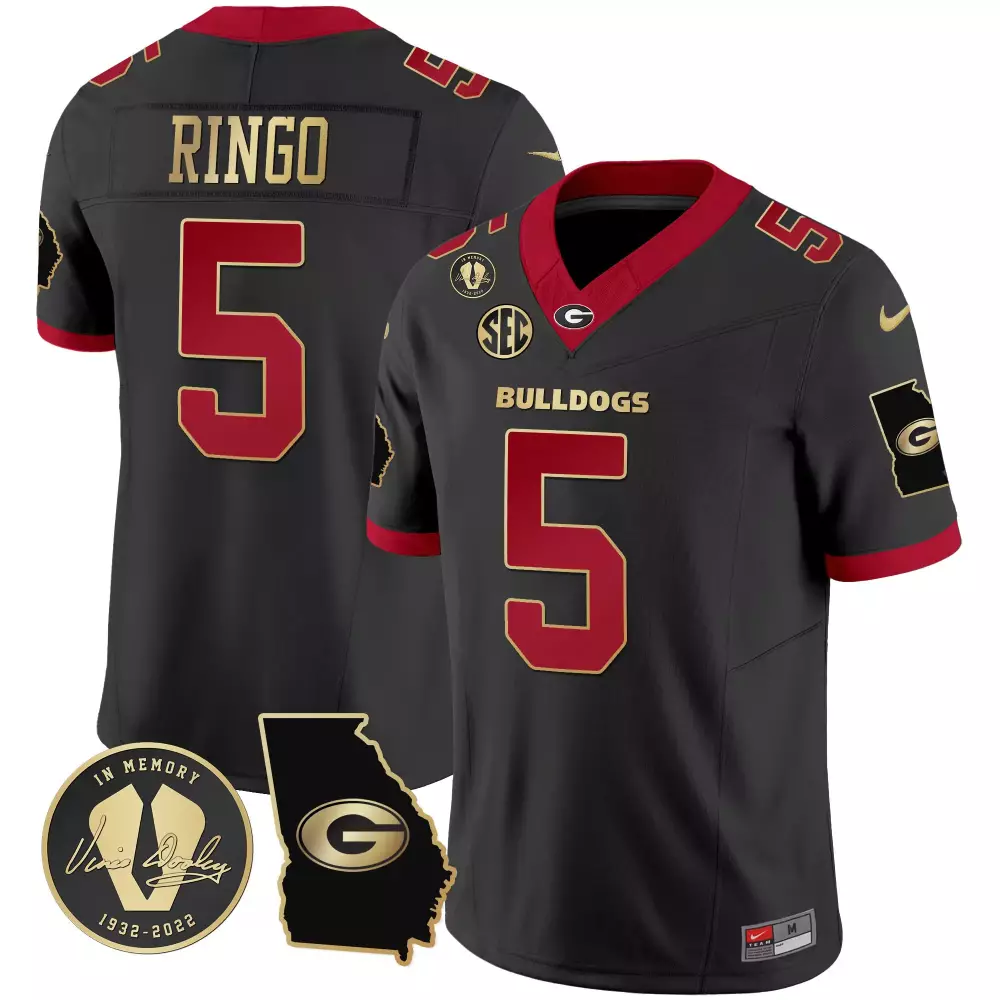 Kelee Ringo 5 Georgia Bulldogs Jersey Black Vince Dooley Memorial Outline Memory 1932-2022