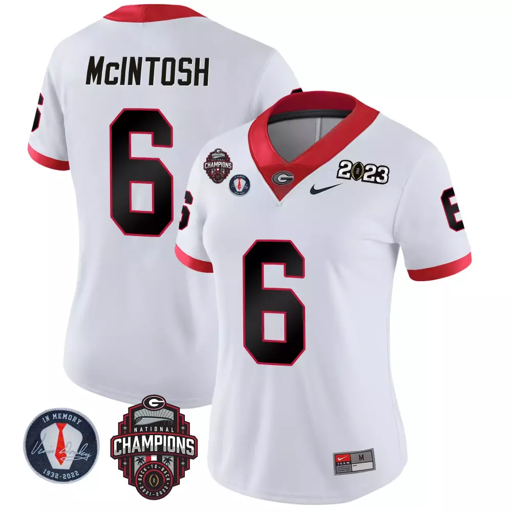 Kenny Mcintosh 6 Georgia Bulldogs Jersey White National Champions 2023 2021-2022 Back-to-back