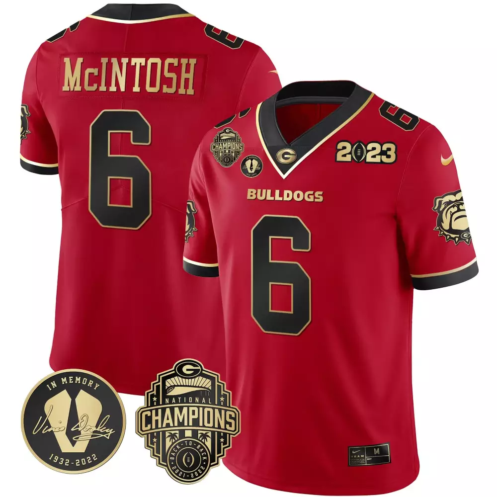 Kenny Mcintosh 6 Georgia Bulldogs Jersey Red National Championship Champions Back-to-back 2021-2022 Memory Vince Dooley 1932-2022 2023