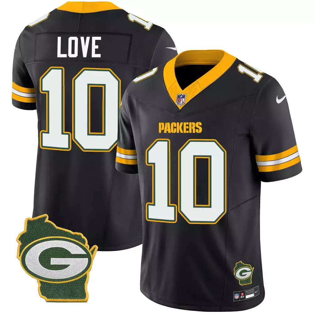 Love 10 Packers Jersey Black Wisconsin Shape Men NFL Alternate Gold White Home Vapor