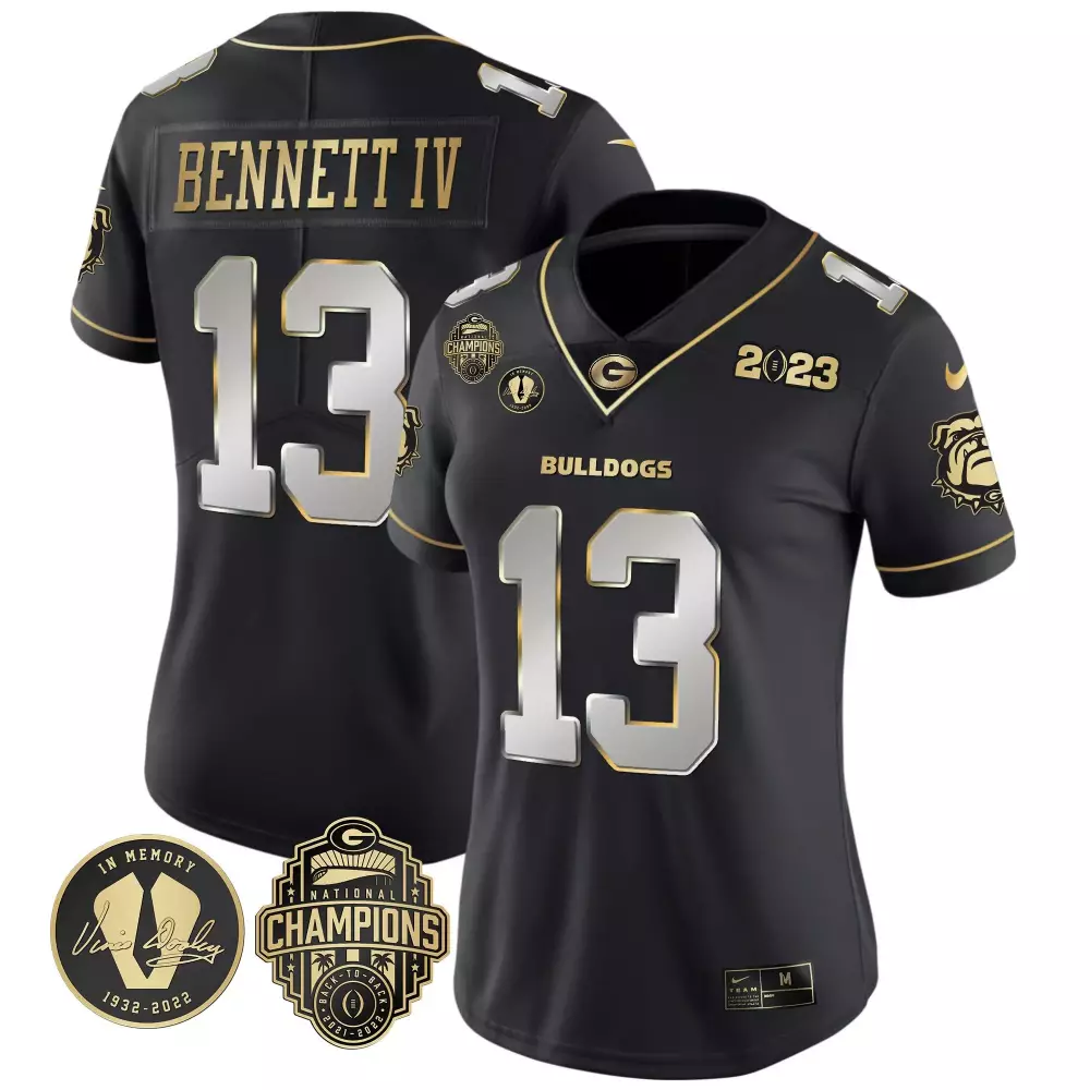 Stetson Bennett 13 Bulldogs Jersey Black National Champions 2023 Memory Vince Dooley 1932-2022