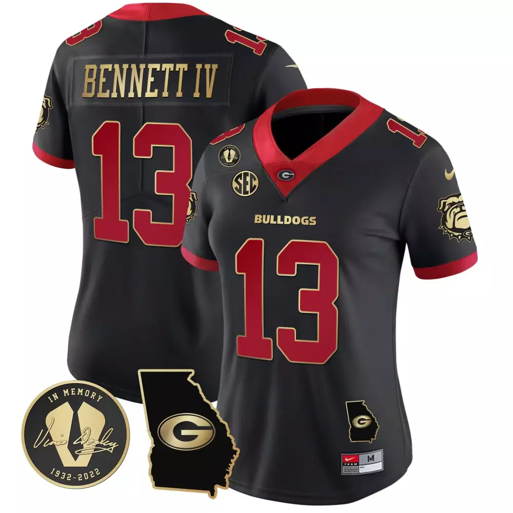 Stetson Bennett 13 Jersey Black Vince Dooley Memorial Georgia Bulldogs State Outline