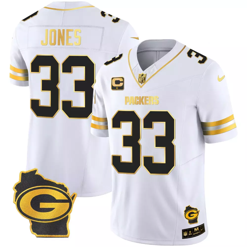 Aaron Jones 33 Packers Jersey White Wisconsin State Men Gold Black Home Vapor All