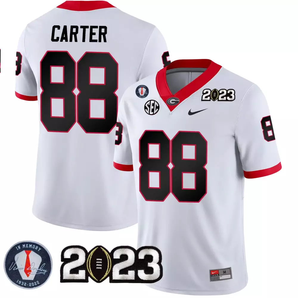 Jalen Carter 88 Georgia Bulldogs Jersey White National Championship 2023 Memory Vince Dooley 1932-2022