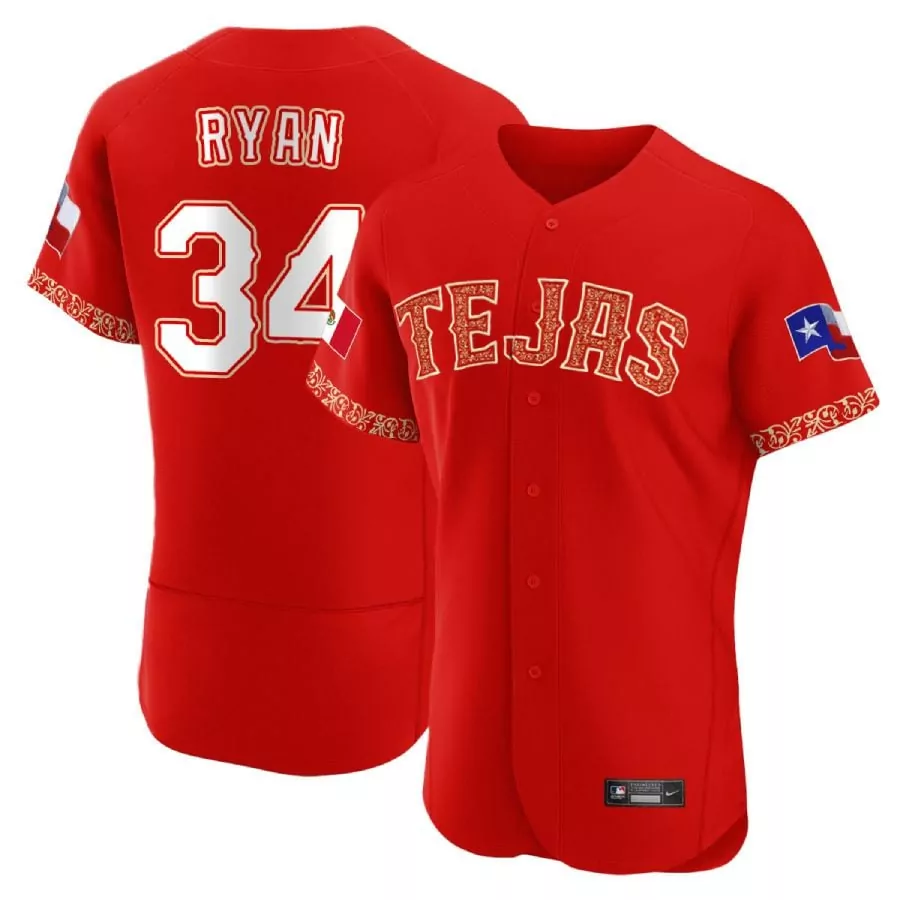 Nolan Ryan 34 Texas Jersey Red Flag Mexico Men White All Stitched Vapor