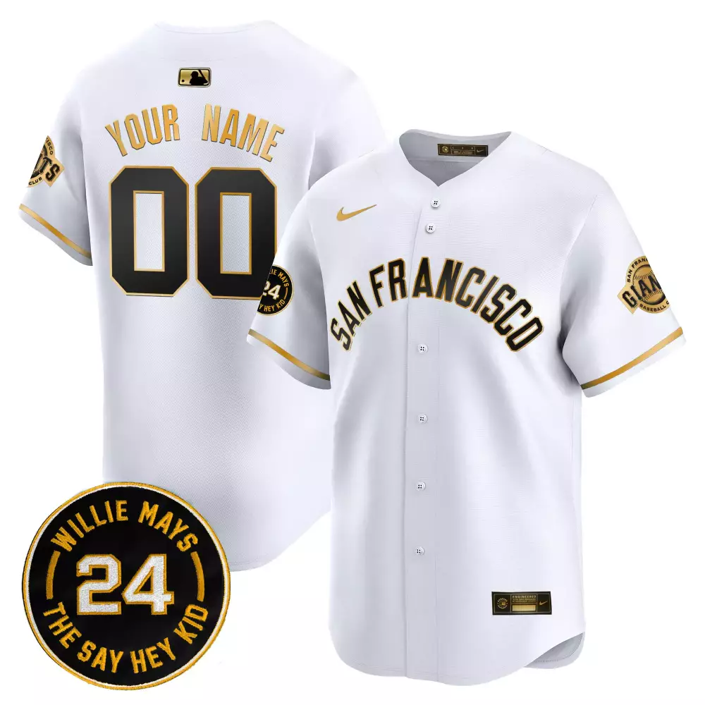 Custom San Francisco Giants Jersey White Men Black Gold Vapor Premier Limited v5