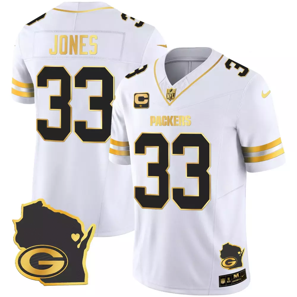 Aaron Jones 33 Packers Jersey White Wisconsin Shape 'g' Men Replica Alternate Black