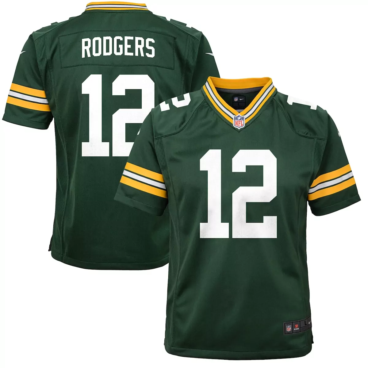 Aaron Rodgers 12 Jersey Green Bay Packers Men White Yellow Game