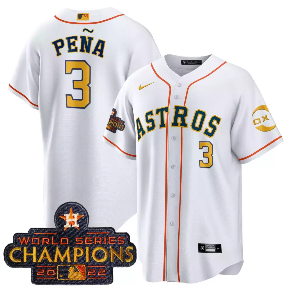 Jeremy Pena 3 Astros Jersey White World Series Champions 2022 Men Orange Navy Gold