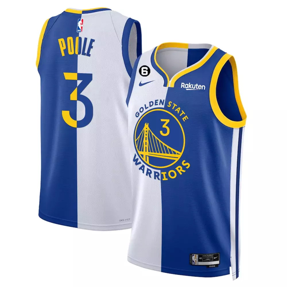 Jordan Poole 3 Jersey Royal Blue Golden State Warriors Rakuten Men Split Design White