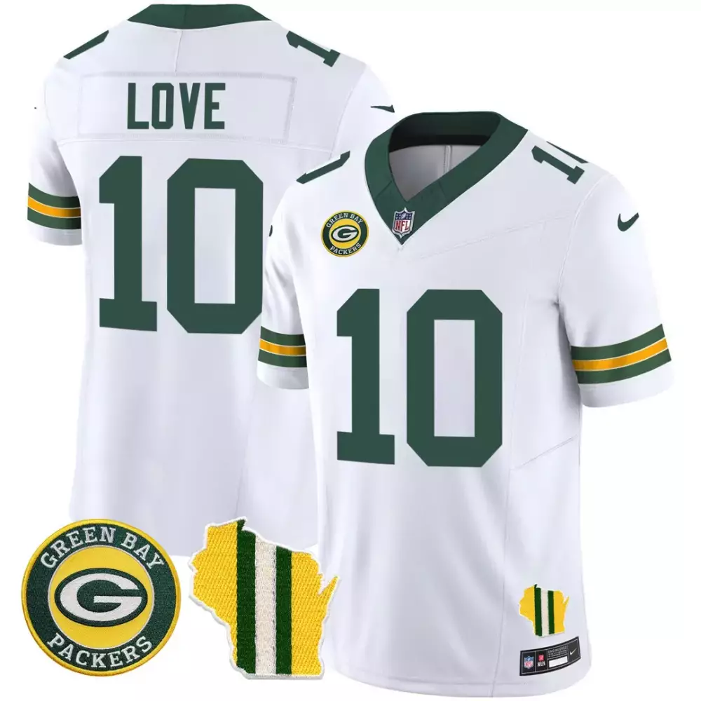 Jordan Love 10 Green Bay Packers Jersey White Wisconsin State Men NFL Yellow All