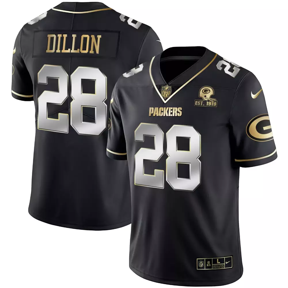Dillon Wade 28 Packers Jersey Black Men Alternate Gold Silver Stitched