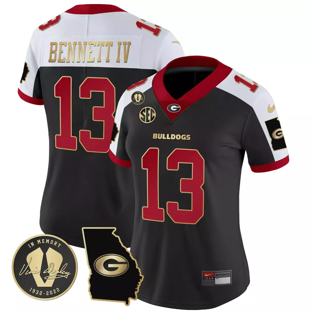 Stetson Bennett 13 Jersey Black Vince Dooley In Memory Georgia Bulldogs Men Red White