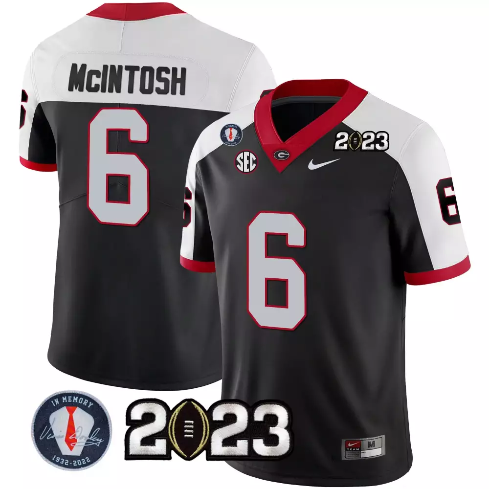 Kenny Mcintosh 6 Georgia Bulldogs Jersey Black 2023 National Championship Memory Vince Dooley 1932-2022