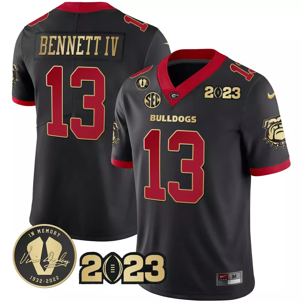 Stetson Bennett 13 Jersey Black 2023 Championship Georgia Bulldogs Memory Vince Dooley 1932-2022
