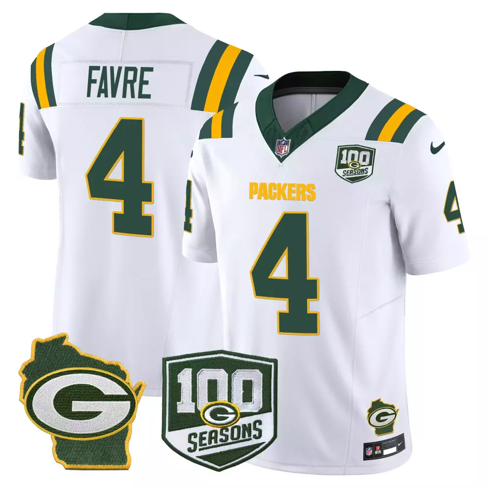 Brett Favre 4 Packers Jersey White 100th Season 100 Seasons Wisconsin Men Green Yellow