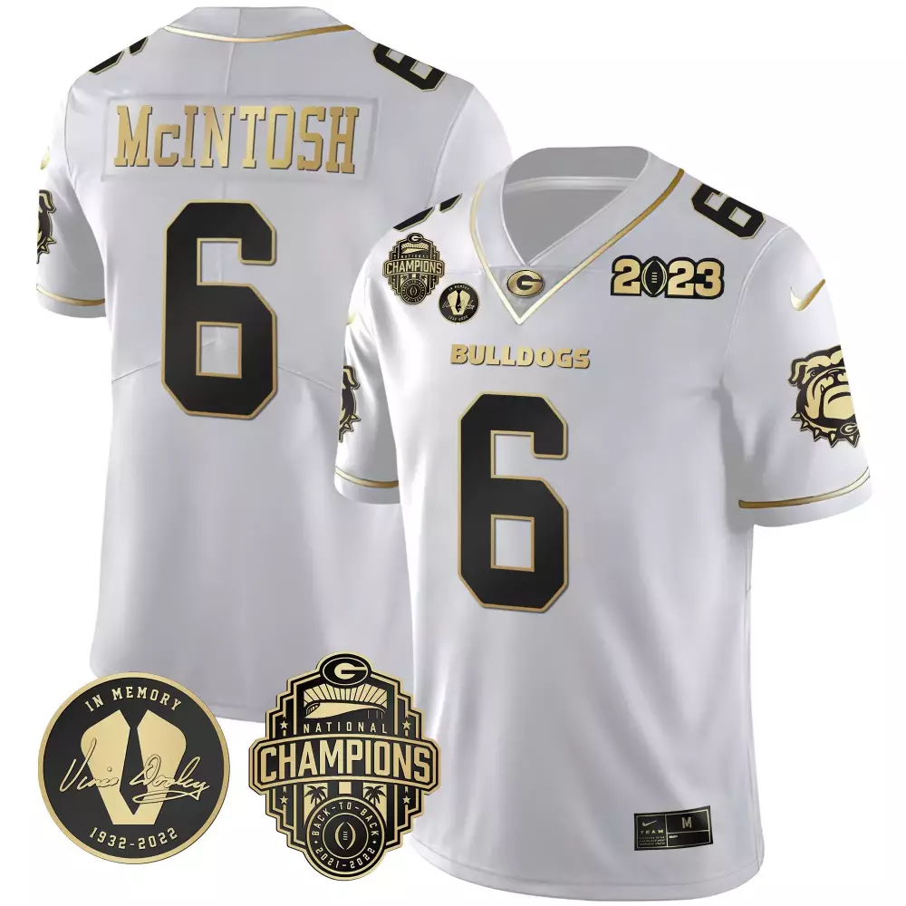 Kenny Mcintosh 6 Georgia Bulldogs Jersey White National Championship Champions 2021-2022 Vince Dooley 1932-2022 2023
