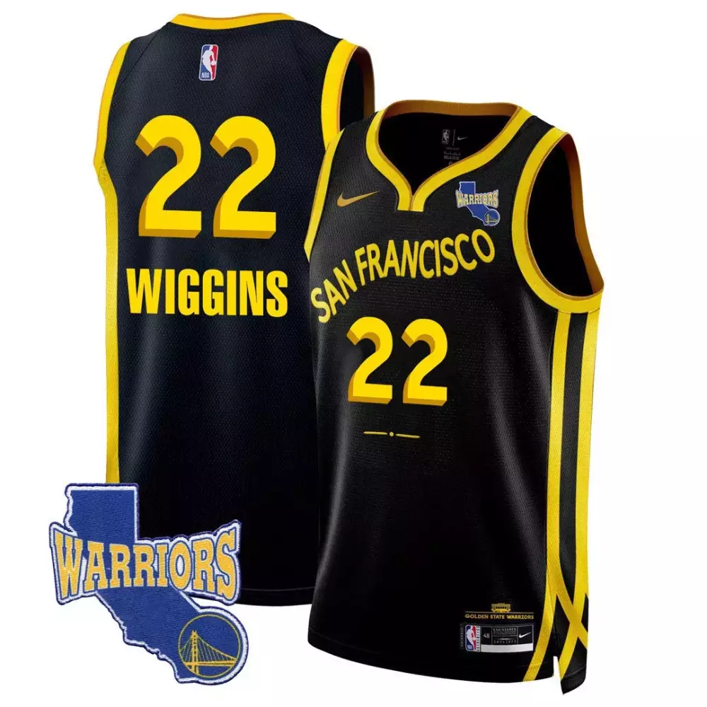 Andrew Wiggins 22 Jersey Black City Connect Golden State Warriors Men Yellow All