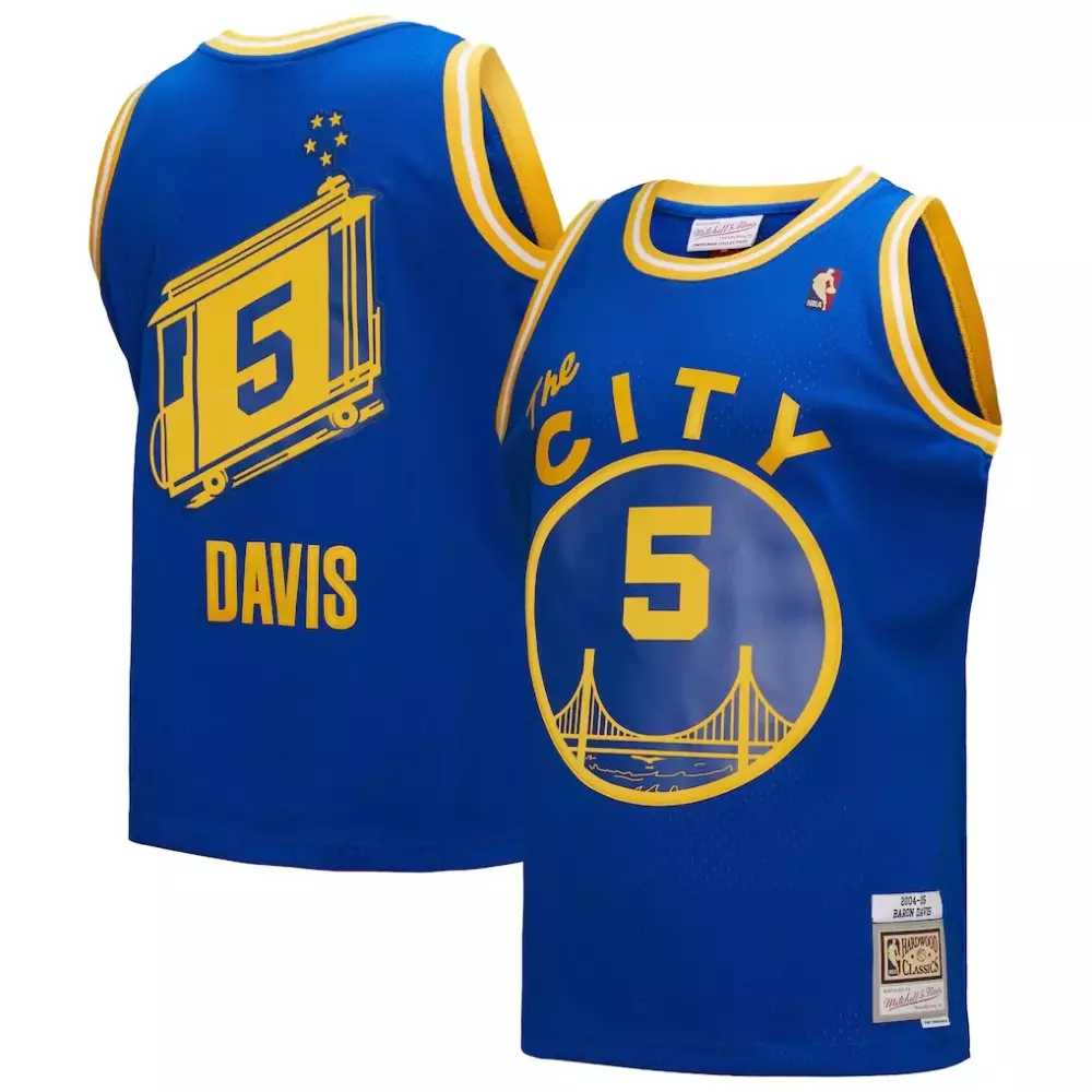 Davis 5 Golden State Warriors Jersey Blue Hardwood Classics Men Split Design Yellow