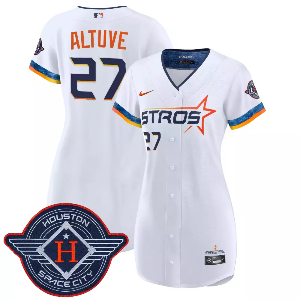 Altuve Space 27 Astros Jersey White City Houston 2023 Women Alternate Navy Orange