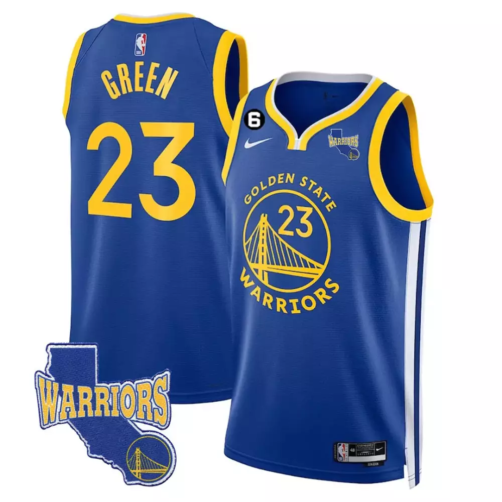Draymond Green 23 Jersey Blue Golden State Warriors California Shape Men Yellow White
