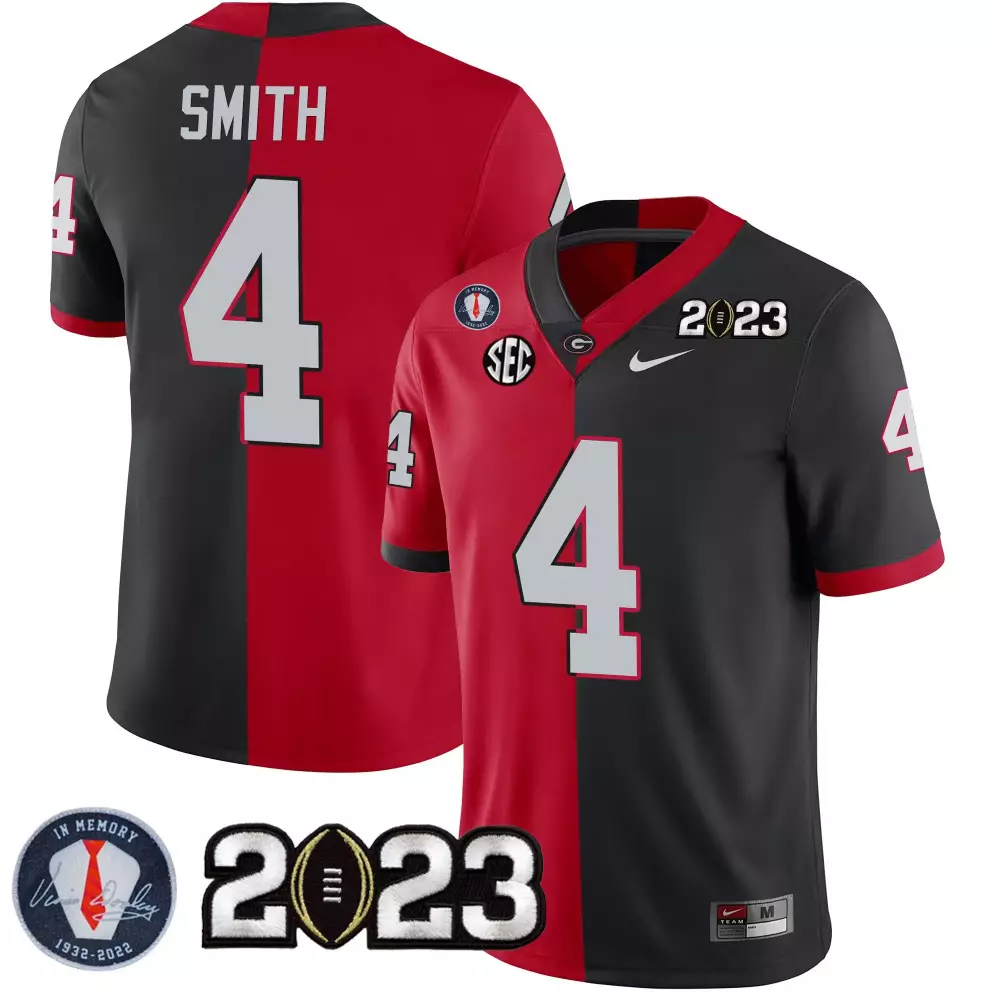 Nolan Smith 4 Georgia Bulldogs Jersey Red 2023 National Championship Men Split Design