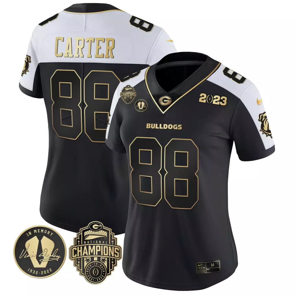 Jalen Carter 88 Georgia Bulldogs Jersey Black Championship National Champions 2021-2022 Memory Vince Dooley 1932-2022 2023