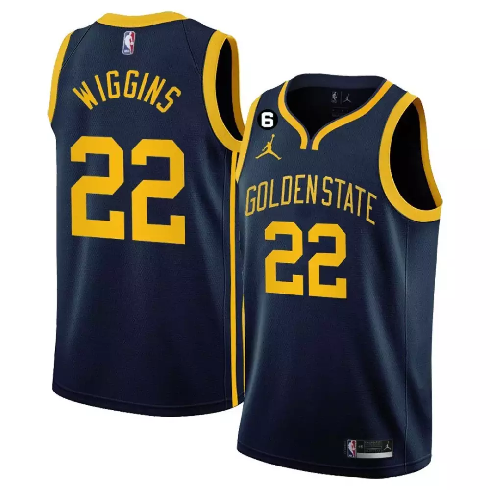 Andrew Wiggins 22 Jersey Navy Golden State Warriors Men Yellow Collection All Stitched