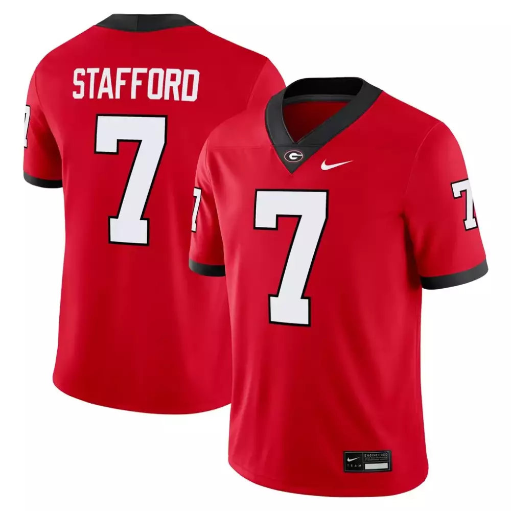 Matthew Stafford 7 Jersey Red Georgia Bulldogs Men Black White Game