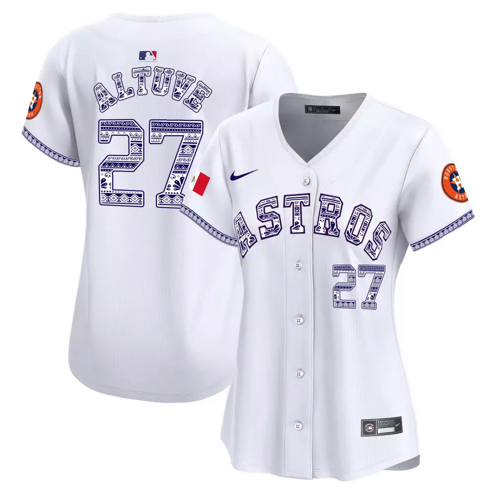 Jose Altuve 27 Astros Jersey White City Connect Mexico Flag Men Custom Design Blue