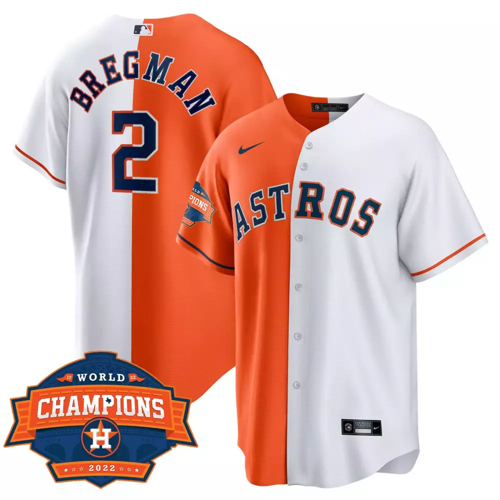 Alex Bregman 2 Astros Jersey Orange 2022 World Series Champions Men Split Design