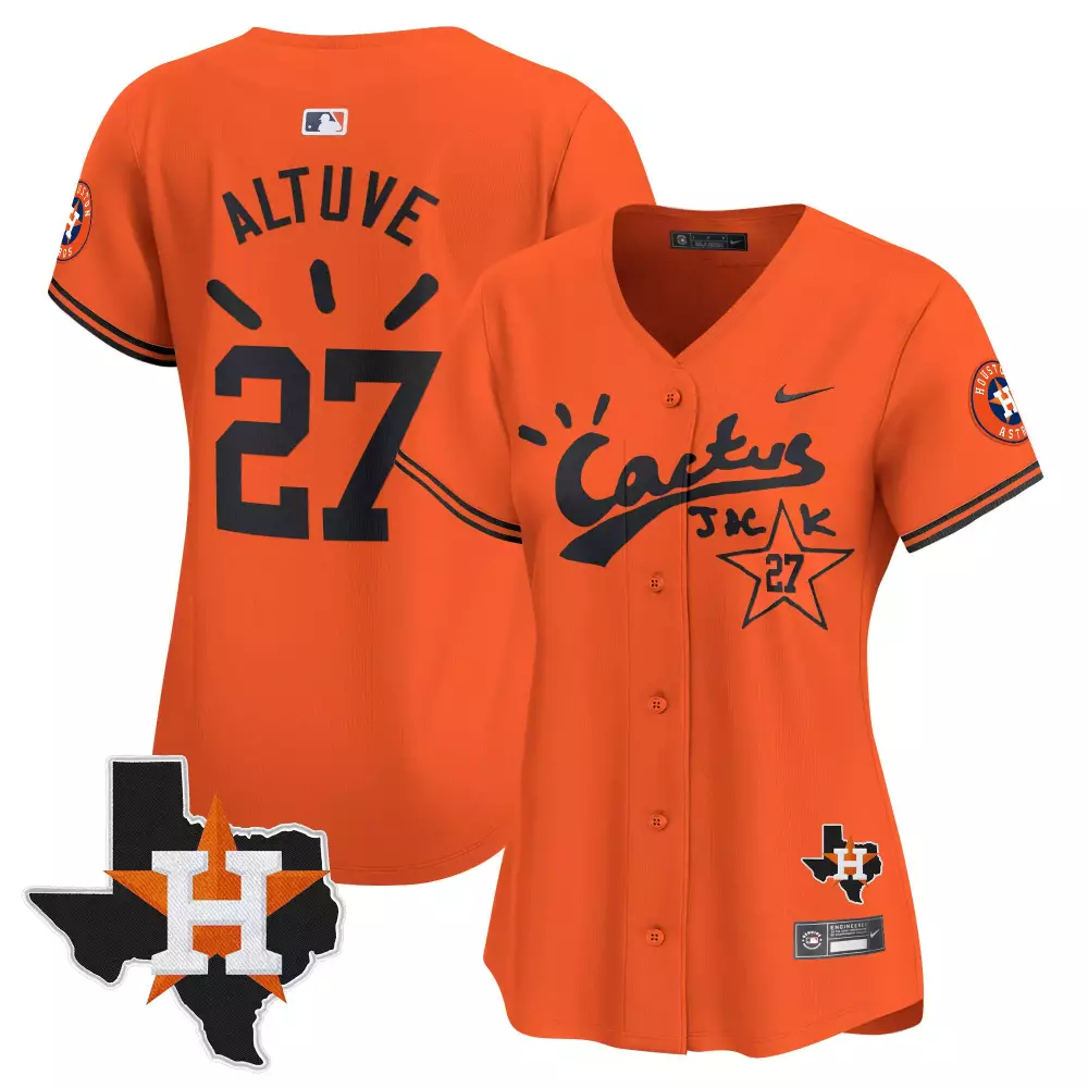 Jose Altuve 27 Houston Astros Jersey Orange Cactus Jack Men Black White Stitched