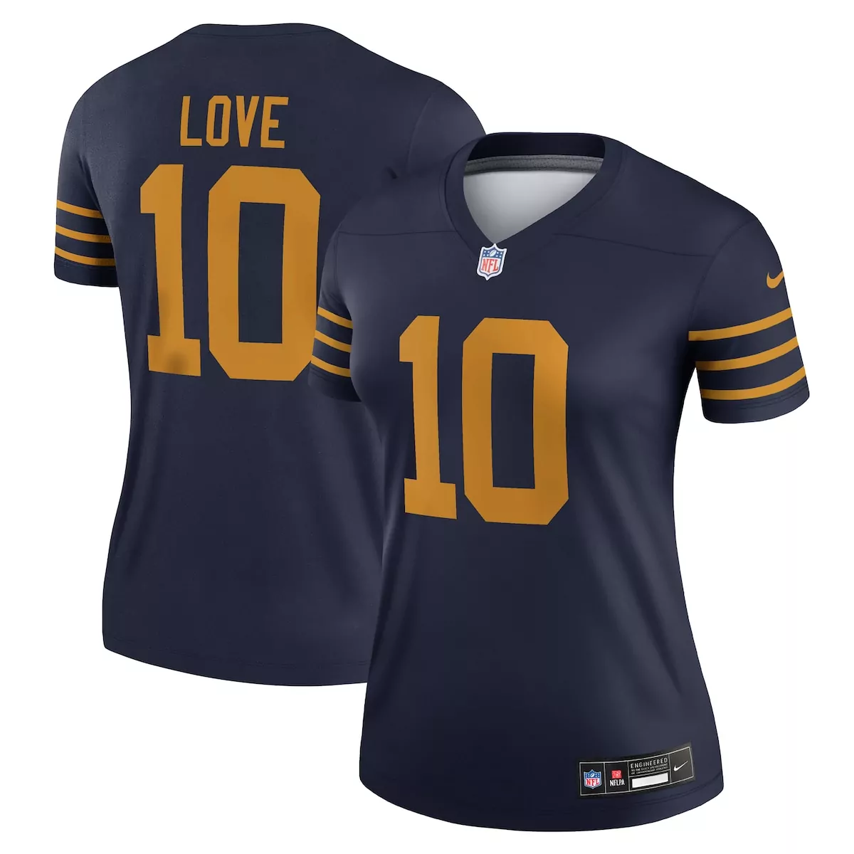 Love Classic 10 Chicago Bears Jersey Navy Blue Women Short Sleeve Orange