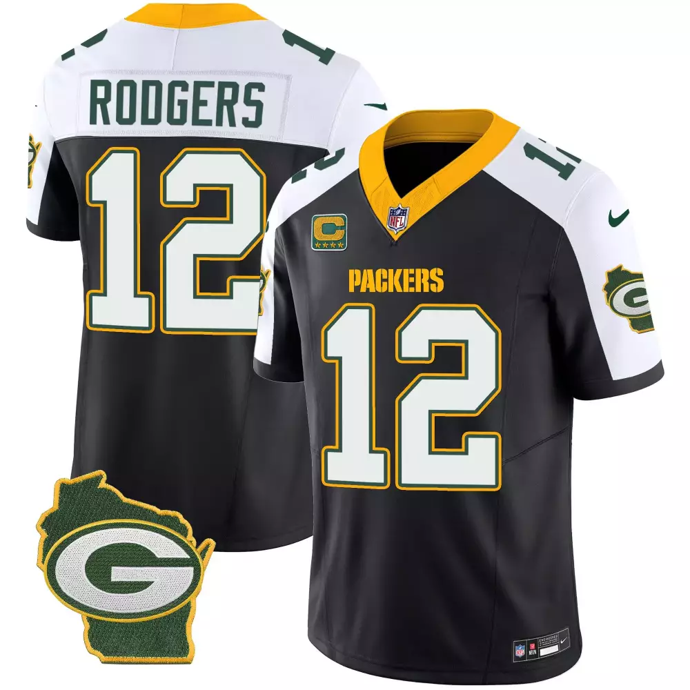 Aaron Rodgers 12 Packers Jersey Black Wisconsin State Shape 'g' Men NFL Alternate