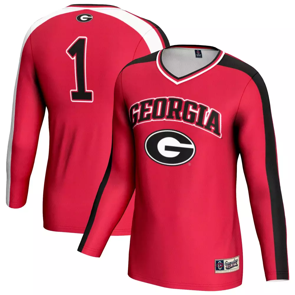 Custom Georgia Bulldogs 1 Jersey Red Men Long Sleeve T-shirt Black White All Stitched