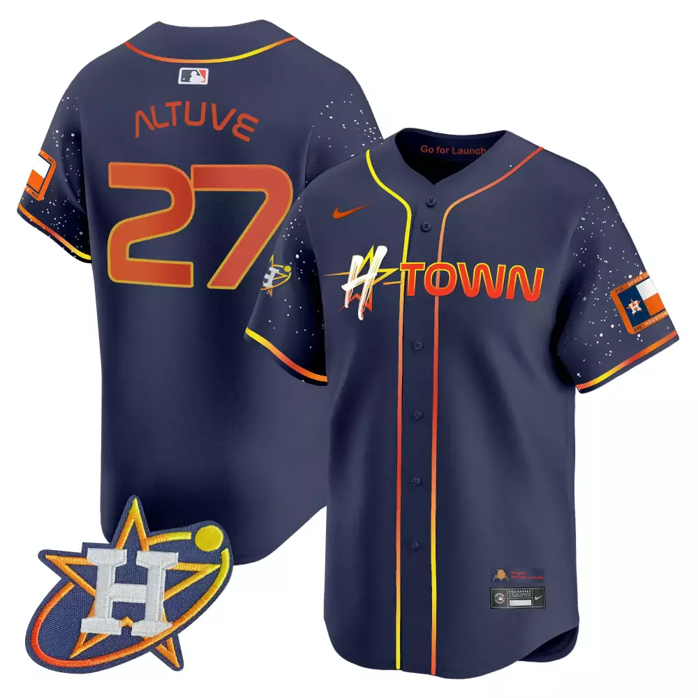 Jose Altuve 27 Houston Astros Jersey Navy Space City Star Texas Flag Men Custom Design
