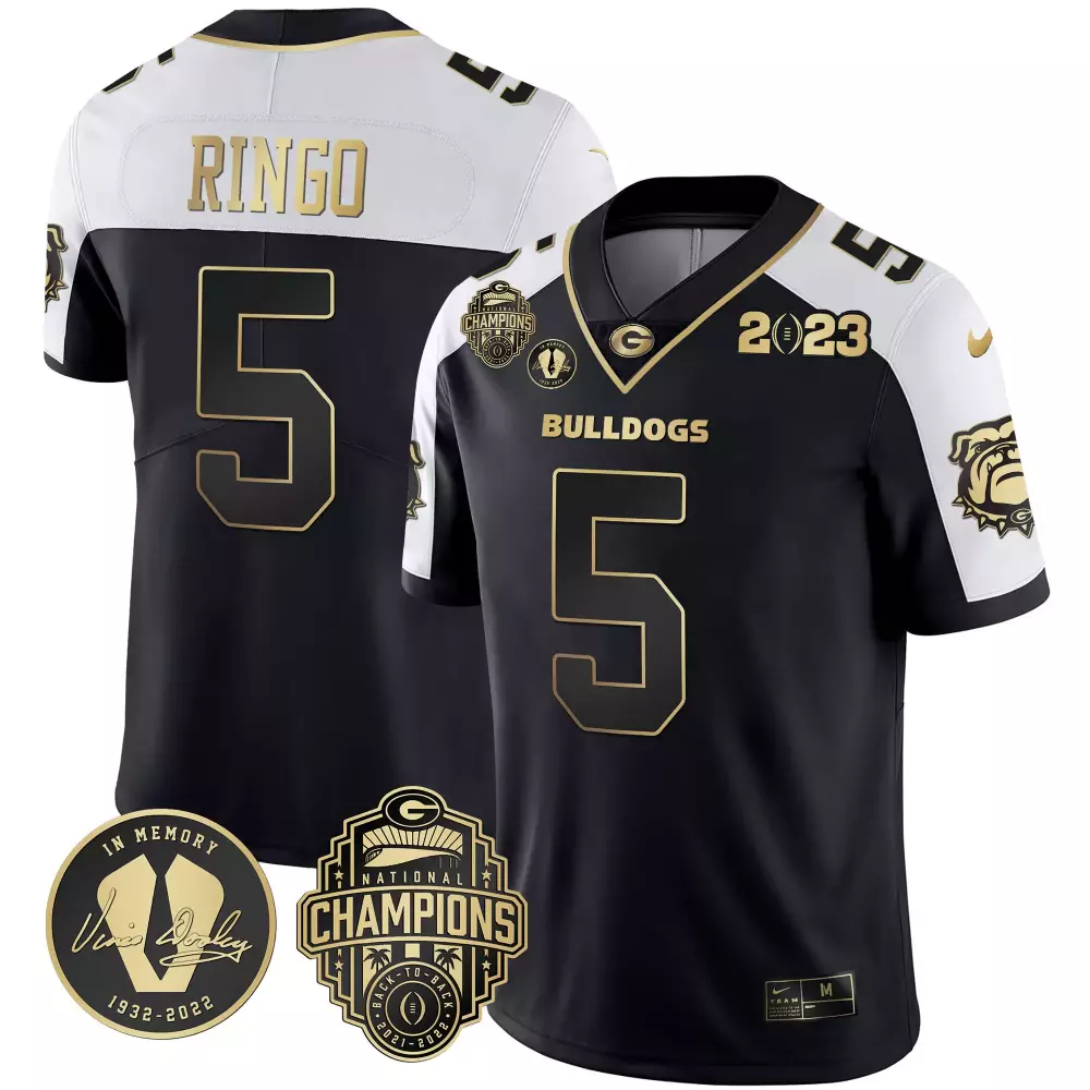 Kelee Ringo 5 Georgia Bulldogs Jersey Black National Champions 2023 Vince Dooley 1932-2022