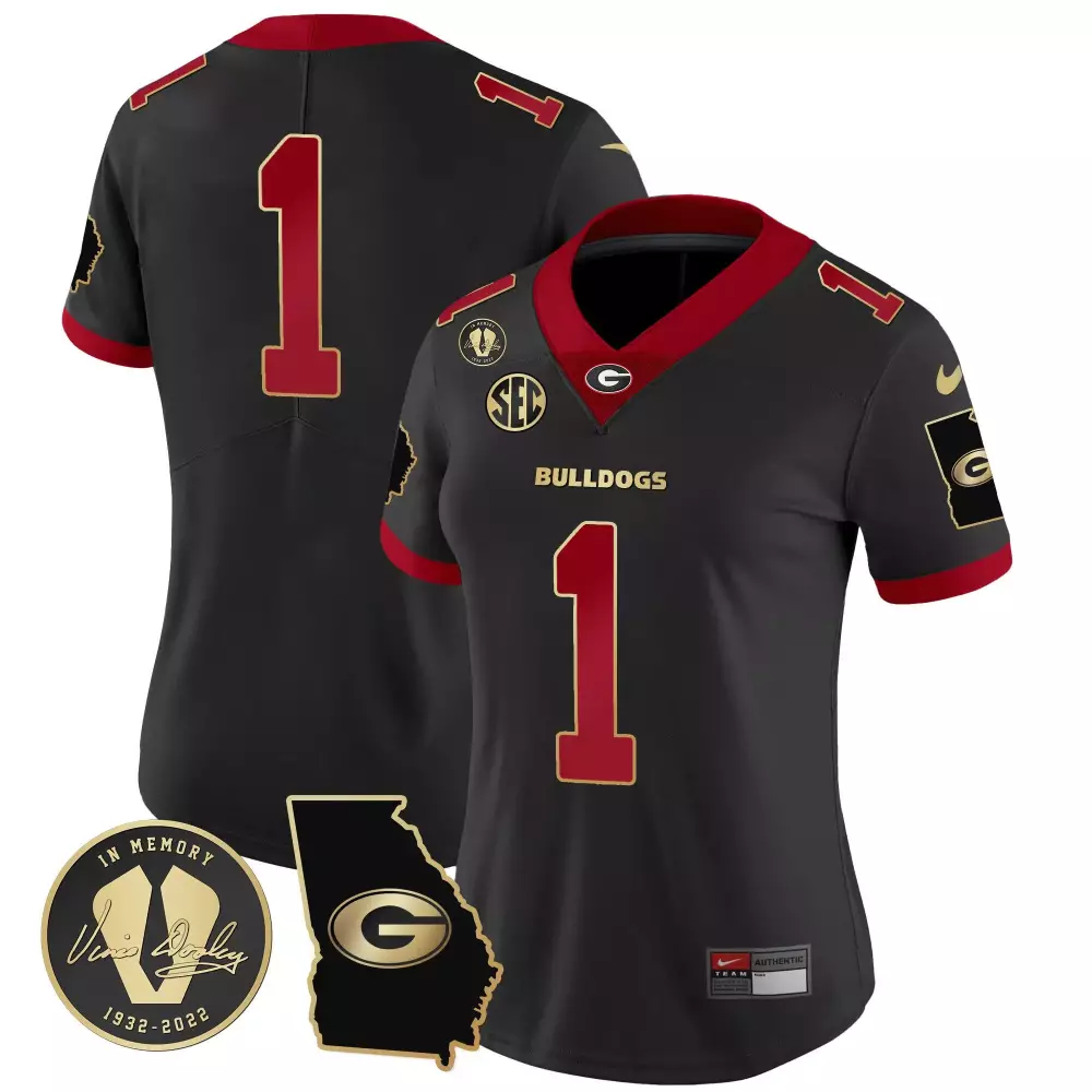 Custom Georgia Bulldogs 1 Jersey Black In Memory Of Vince Dooley 1932-2022 Women