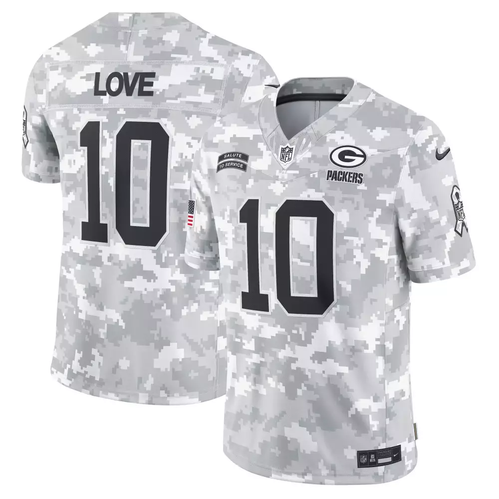 Service Arctic 10 Packers Jersey Grey Salute To Men Digital Camo Alternate Custom Design