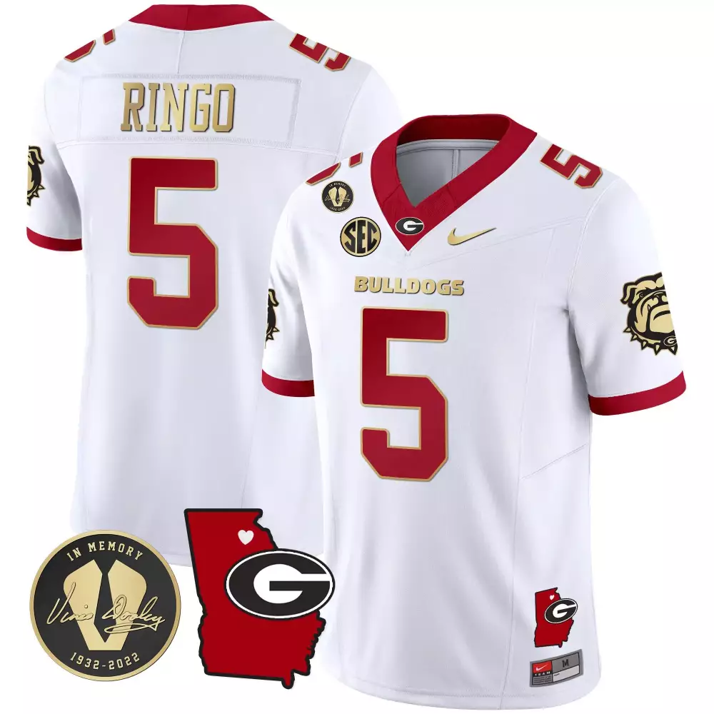 Kelee Ringo 5 Georgia Bulldogs Jersey White Vince Dooley Memorial Men Red Gold Vapor