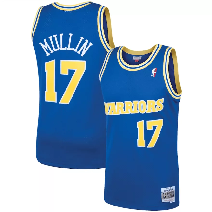 Chris Mullin 17 Warriors Jersey Blue Men NBA Yellow All Stitched Vapor