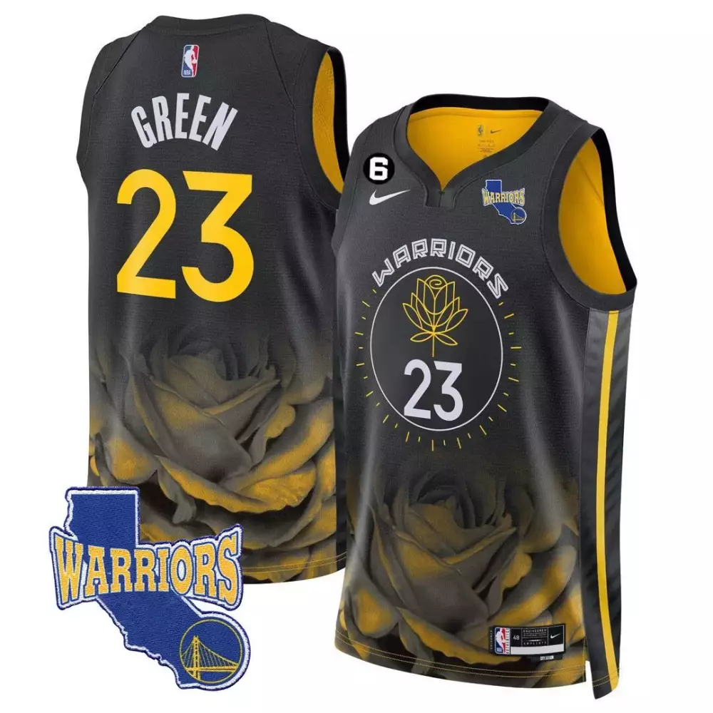 Green 23 Warriors Jersey Black California Men City Edition Custom Design Gold All
