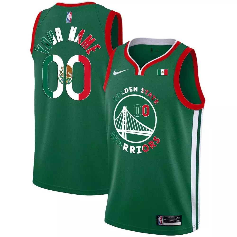 Custom Golden State Warriors Jersey Green Mexican Flag Men Red White All Stitched