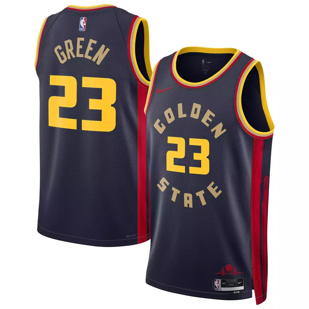 Draymond Green 23 Jersey Navy Golden State Warriors Men Yellow Red Swingman All Stitched